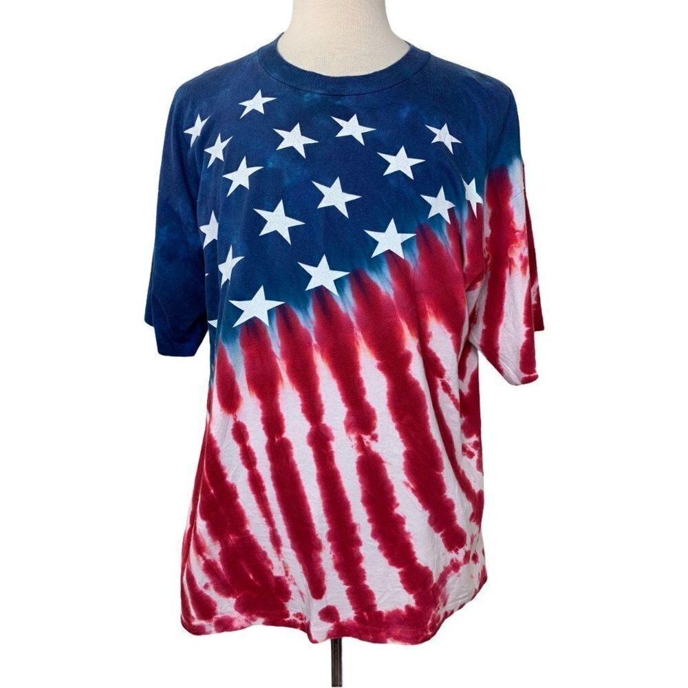 Vintage Liquid Blue American Flag 4th of July XL
